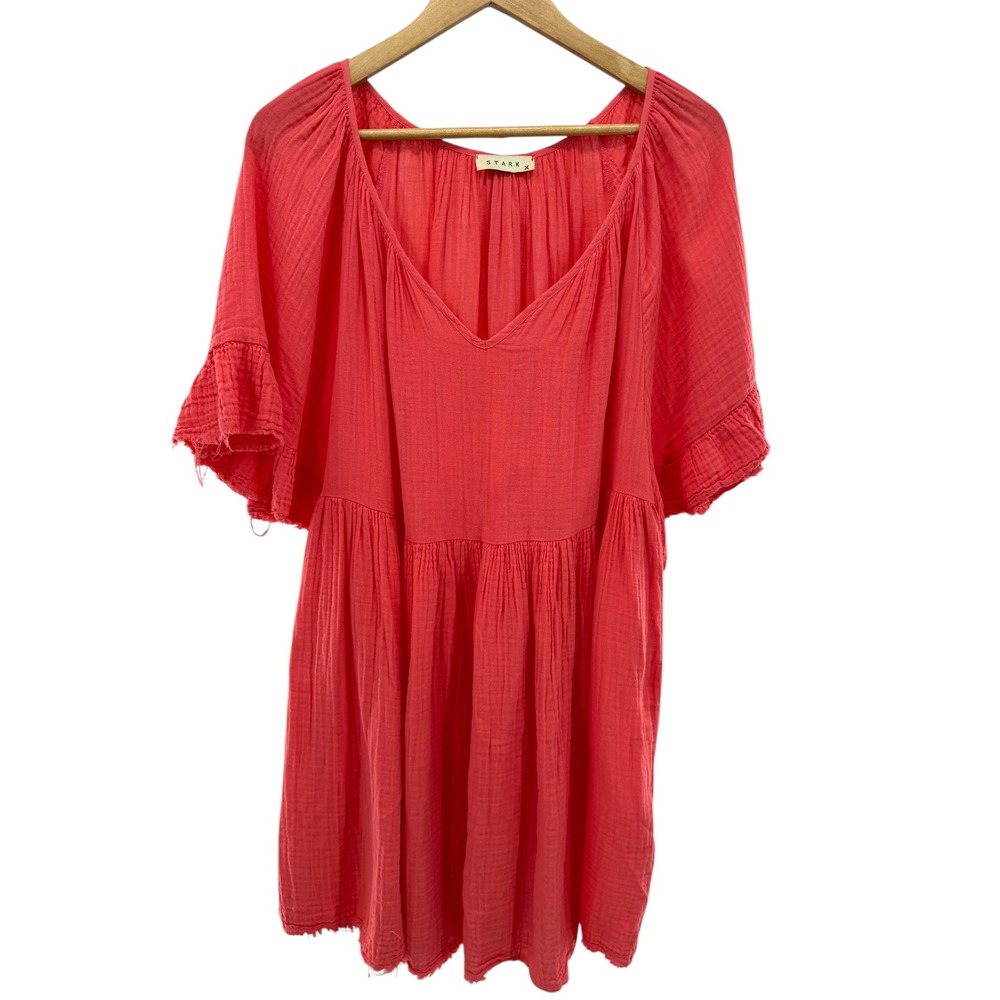 STARK X Coral Gauze Cotton Ruffled Sleeve‎ Tiered Mini Dress M Made in USA